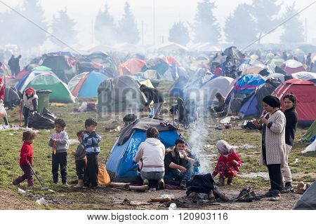 Thousands Of Immigrants Are In A Wait At The Border Between Greece And Fyrom