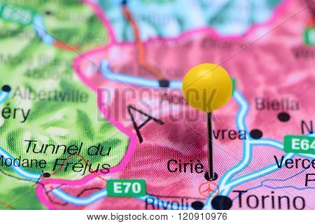 Cirie pinned on a map of Italy