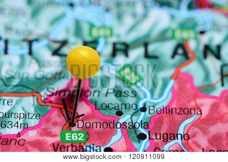 Domodossola pinned on a map of Italy