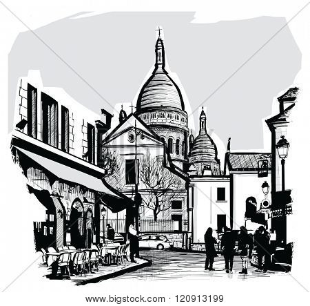 Basilica Sacre coeur in Paris - Vector illustration
