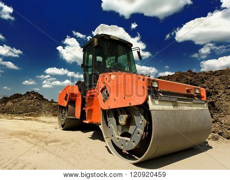 Roll Compactor At Construction Site