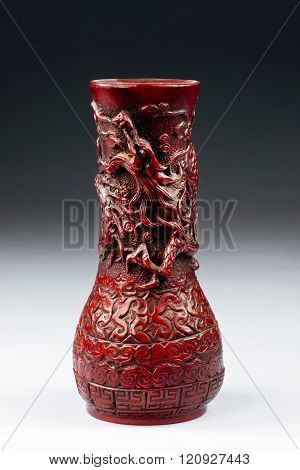 Chinese Cinnabar Dragon Vase.