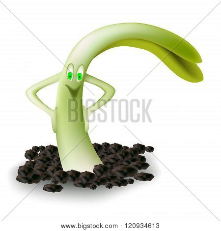 cartoon green sprout, isolated on white background