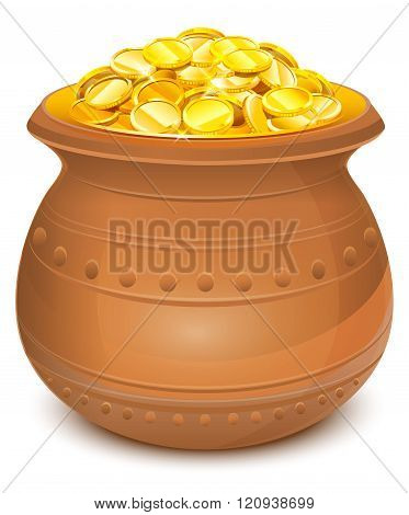 Ceramic pot with gold coins