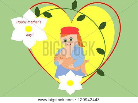 a congratulation card on which a young mom breast-feeds her newborn
