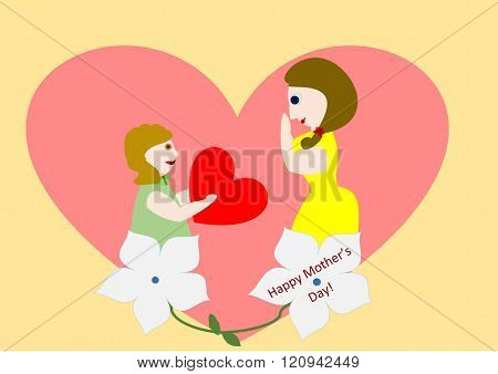 a congratulation card with a girl giving her mom a heart on it