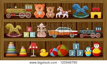 Shop Of Vintage Toys. Vector