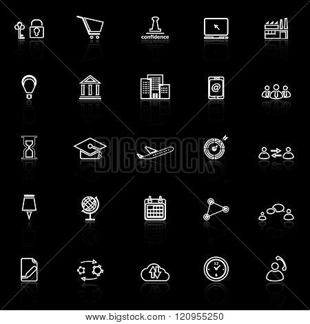 Business connection line icons with reflect on black background stock vector