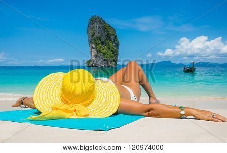 Beautiful woman on the beach. Poda island. Thailand