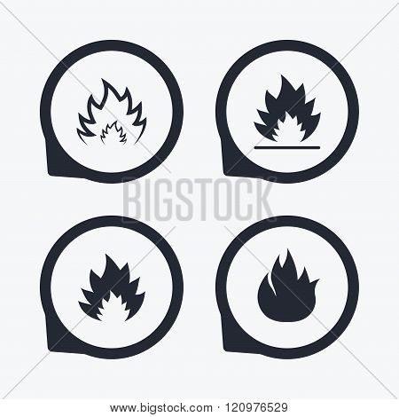 Fire flame icons. Heat signs.