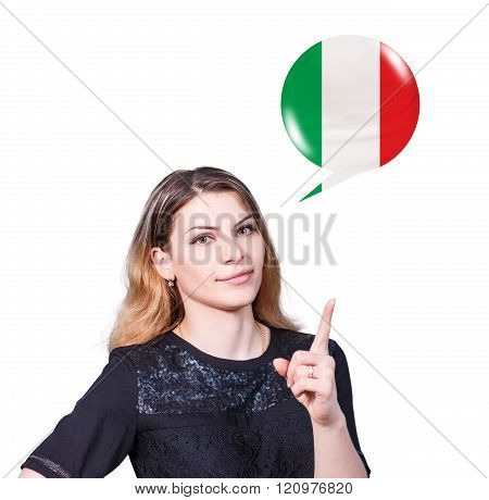 Woman point on the bubble with german flag