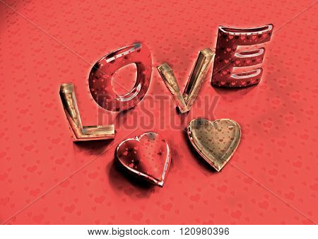 Dimensional inscription of LOVE and herts near it.