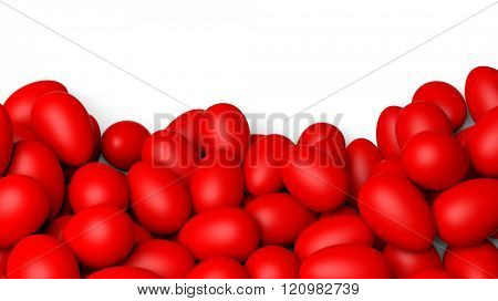 Red painted Easter eggs, isolated on white with copy-space