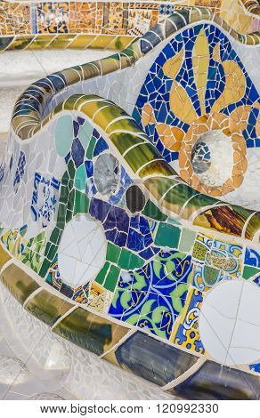 Curved benches of Park Guell in Barcelona Spain