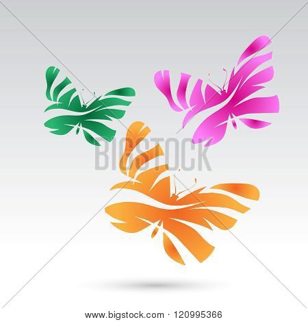 Set of colorful butterflies. Vector elements. Abstract.