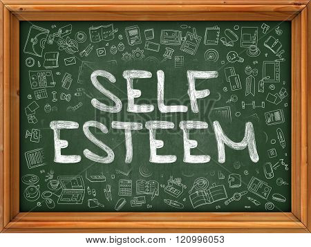 Self Esteem - Hand Drawn on Green Chalkboard.