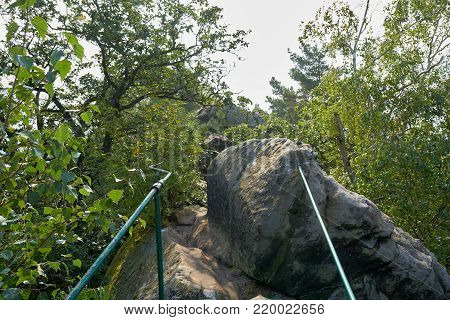 Hiking trail on the Teufelsmauer between Timmenrode and Blankenburg in the Harz National Park in Germany