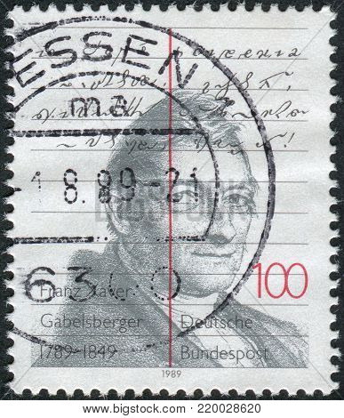 GERMANY - CIRCA 1989: A stamp printed in the Germany, dedicated to the 200th anniversary of Franz Xaver Gabelsberger, circa 1989