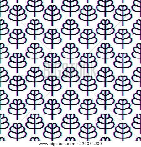 Seamless decorative pattern with linear style leaves. Simple illustration with 3d stereoscopic effect