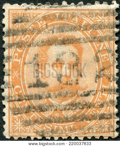 ITALY - CIRCA 1879: A stamp printed in Italy, shows the King of Italy Umberto I, circa 1879