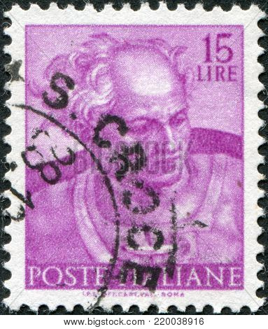 ITALY - CIRCA 1961: A stamp printed in Italy, shows Designs from Sistine Chapel by Michelangelo, Joel, circa 1961