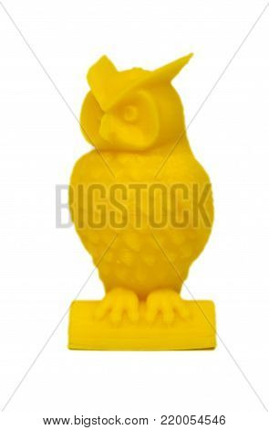 Abstract object of yellow color printed by 3d printer isolated on white background. Fused deposition modeling, FDM. Progressive modern additive technology. Concept of 4.0 industrial revolution