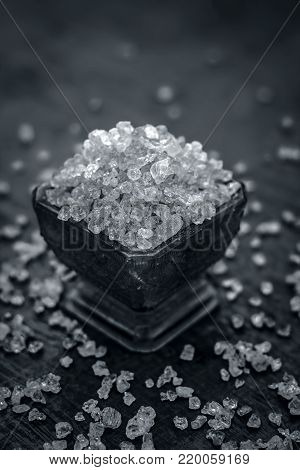 Close Up Of Edible Gum,gond,acacia Gum In A Blue Colored Bowl.