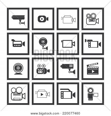 Set of video camera. Flat vector camcorder icon.