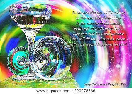Christmas greetings to celebrate the New Year. Abstract colorful background with texture and Christmas cake for Christmas and New Year's Eve. Merry Christmas and Happy New Year.
