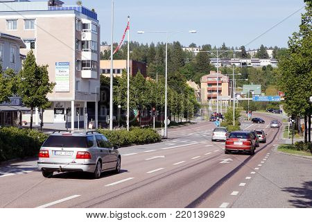 Ornskoldsvik, Sweden - July 24, 2016: Traffic on the E4 road towards the north through Ornskoldsvik