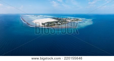 Aerial panorama of the island of Himmafushi, Kaafu atoll, Maldives