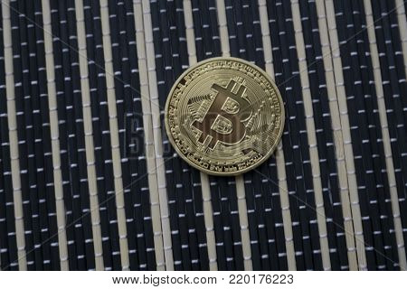 crypto Golden Bitcoins. New virtual money. along and directly
