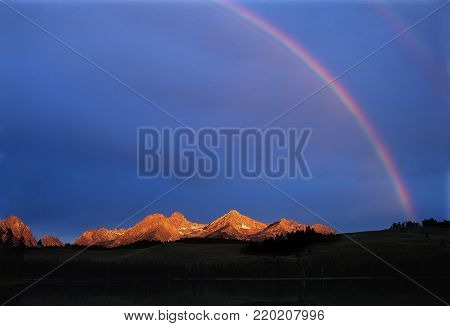 Double rainbow and clearing storm, Redfish Lake, Idaho