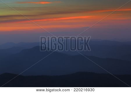 beautiful dusk colors in the mountains, Ceahlau National Park, Romania