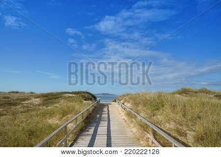 Beautiful beach Playa de A Lanzada close to O Grove, coast of Galicia, Spain