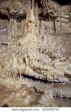 Inside the New Athos huge karst caves. Anakopia abyss