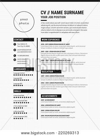 Elegant CV / resume template minimalist black and white vector