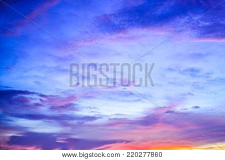 Beautiful Colorful Sunset With Dramatic Clouds And Sun Shining