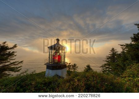 Iconic lighthouse on Cape Meares on Oregon's Pacific Coast