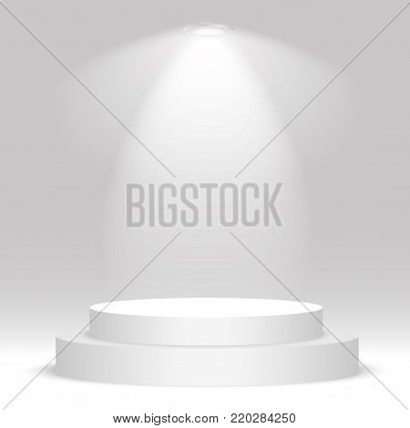White round podium. Pedestal, scene, spotlight. Vector illustration