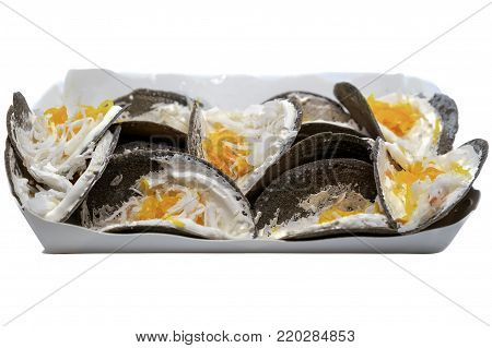 Charcoal crepes or Khanom Buang in Thai, dessert as crispy pancakes on white background for appetizer and snack eating
