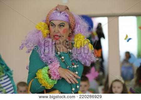 Belarus, the city of Gomel,May 24, 2017,Zyabrovsky kindergarten, graduation day.Woman in a Transvestite Costume