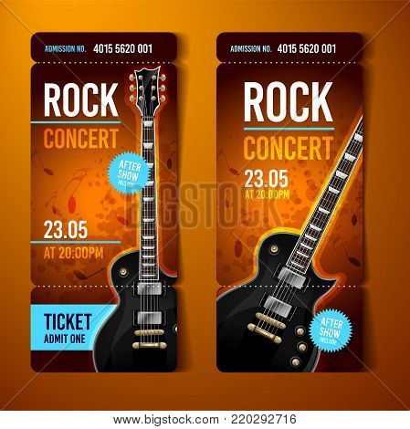 vector illustration orange rock concert ticket design template with guitar and cool splash effects in the background