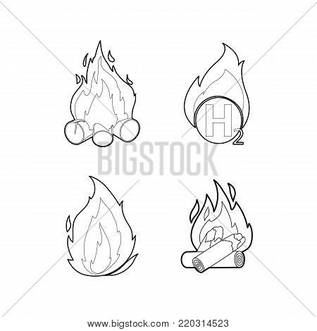 Fire icon set. Outline set of fire vector icons for web design isolated on white background