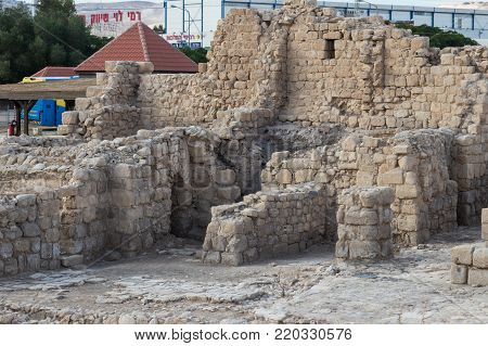 Ma'ale Adumim, Israel, November 25, 2017 : Fragment of Monastery of St. Euthymius ruins located in Ma'ale Adumim industrial zone in Israel