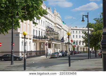 London, UK - August 25, 2017: City of Westminster, Belgrave residential area. Luxury property in the centre of London.