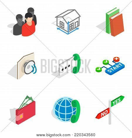 Crew member icons set. Isometric set of 9 crew member vector icons for web isolated on white background