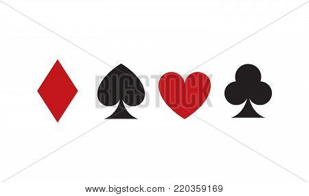 Playing Card Suits Icon set. Four card symbols. Vector stock.