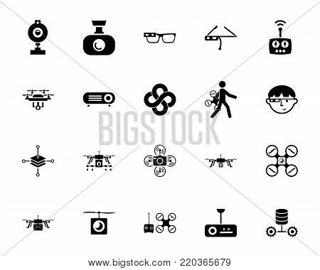Drones and technology icon set. Can be used for topics like device, equipment, innovation, rotorcraft
