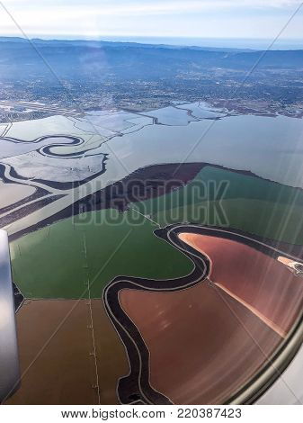aerial view of the Salt Ponds in San Francisco, California